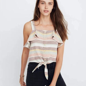 Madewell Texture & Thread Ruffle Striped Tie-Front Tank Top M